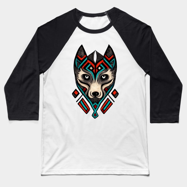 Aztec Wolf III Baseball T-Shirt by CatyArte
